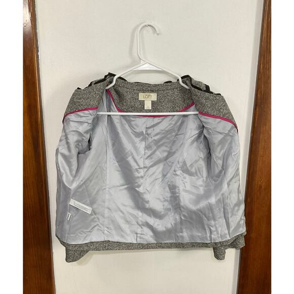 Ann Taylor LOFT Womens Gray Black Ruffle Trim Wool Blend Crop Jacket 6 Small - Picture 3 of 6